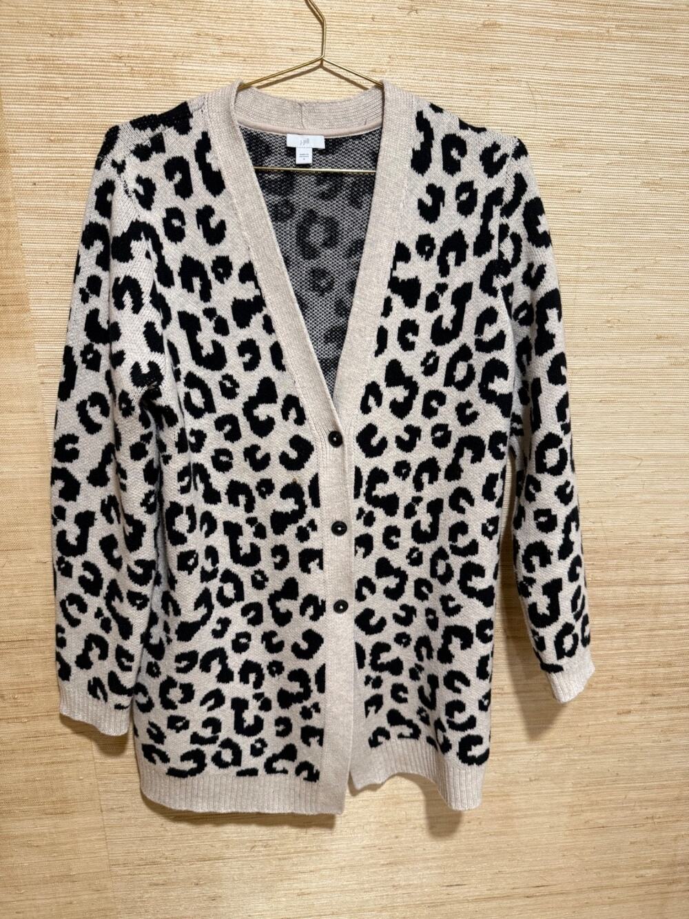 J.Jill Women's Sz SMALL Soft 3 Button Leopard Print Cotton Blend Cardigan